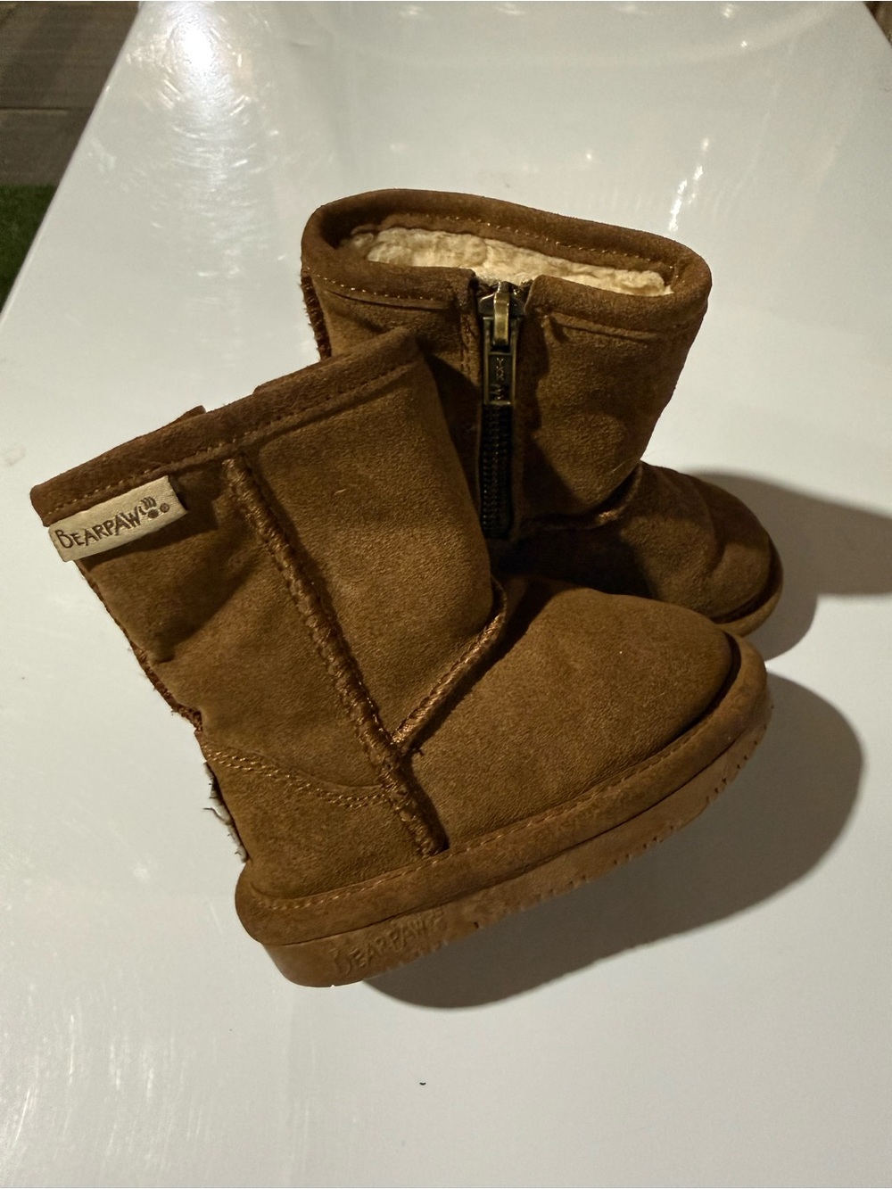 BearPaw Toddler Chestnut Suede Shearling Zip Boots